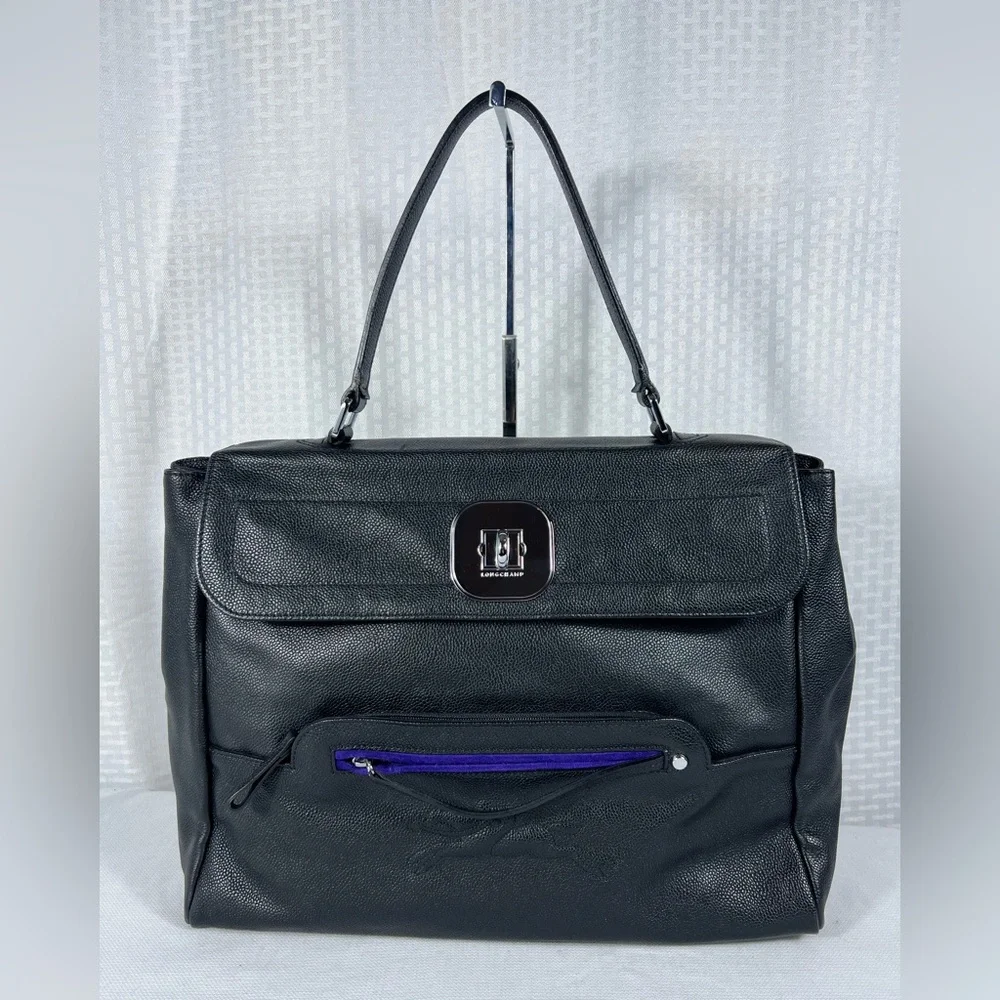 Longchamp Leather Turn-Lock Business Satchel Tote Made in France